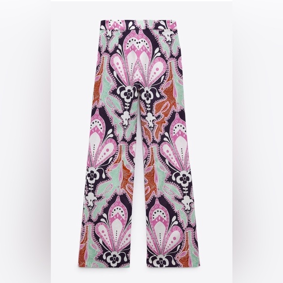 New Zara linen pants geometric pink pattern - Picture 4 of 8